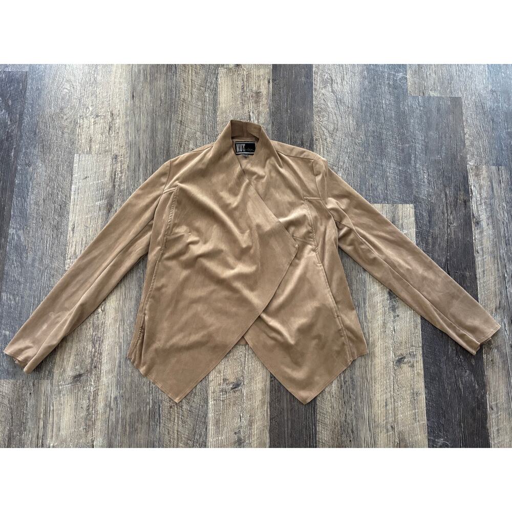 Kut from the Kloth Tan Faux Suede Draped Open Front Jacket KJ25001 Womens Small